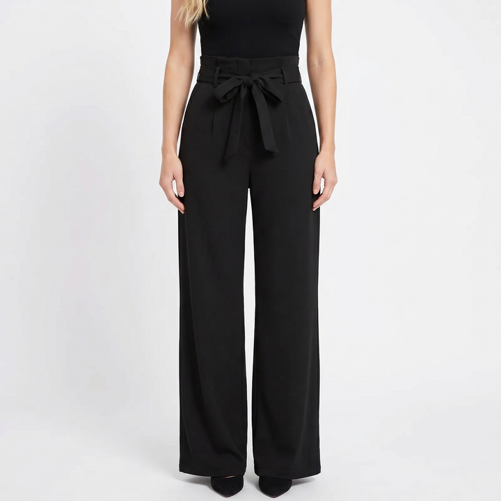 Wide Leg Trousers - High Waisted Bow Tie Front