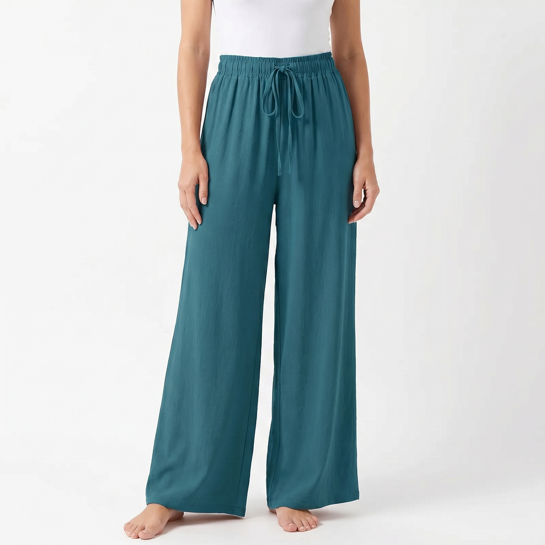 Wide Leg Beach Pants - High Waisted Drawstring Flowy