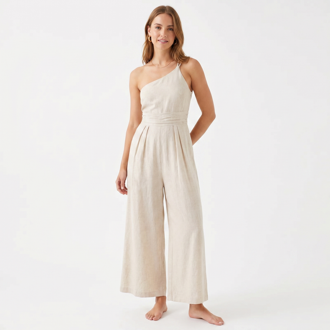 Linen Jumpsuit - One Shoulder Wide Leg Vacation