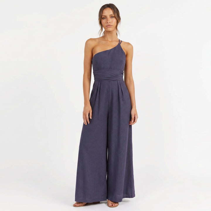 Linen Jumpsuit - One Shoulder Wide Leg Vacation