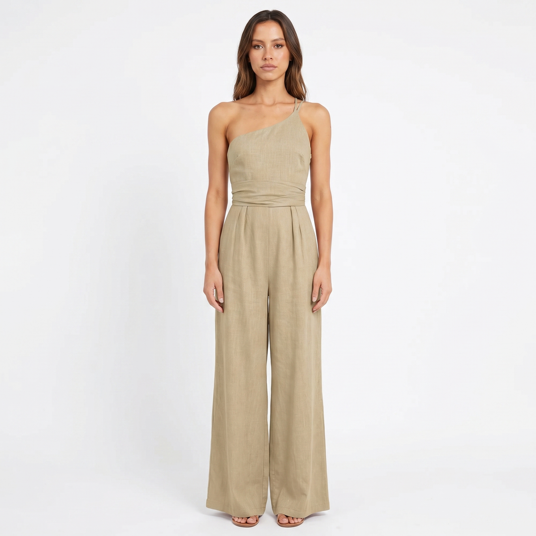Linen Jumpsuit - One Shoulder Wide Leg Vacation