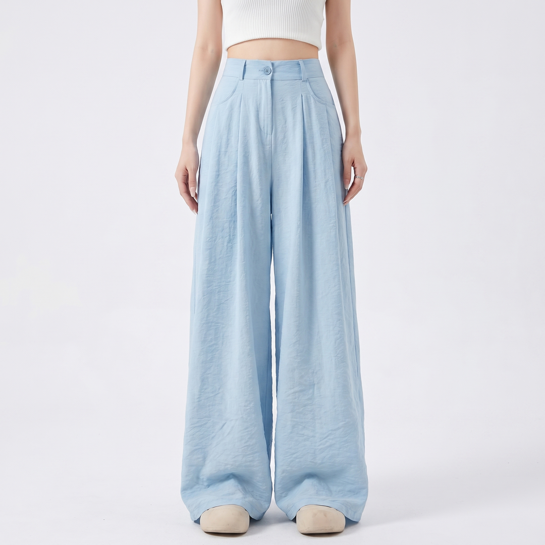 Wide Leg Pants - High Waisted Pleated Floor Length
