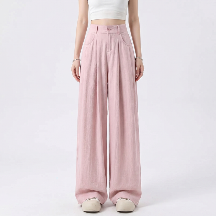 Wide Leg Pants - High Waisted Pleated Floor Length