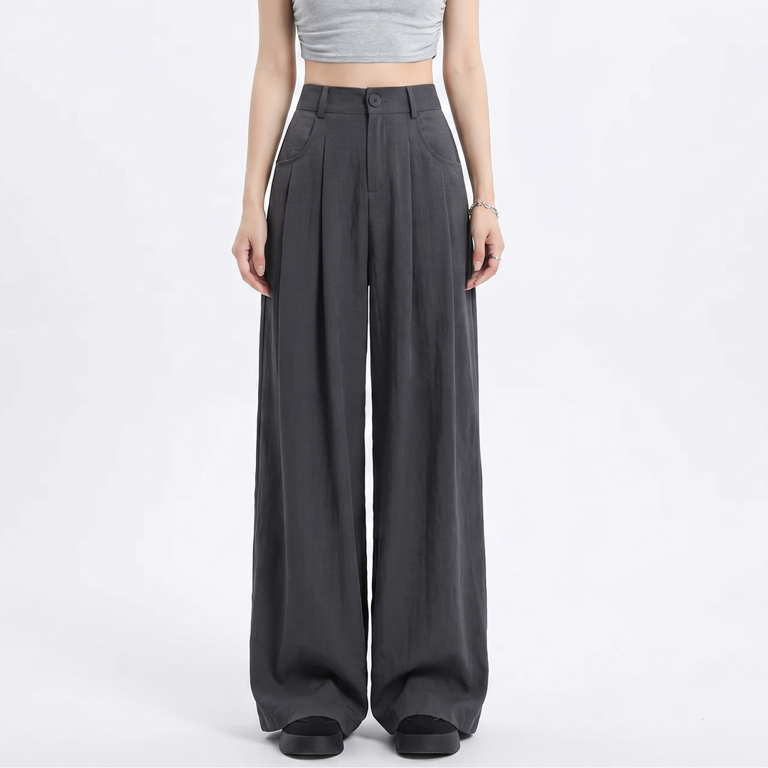 Wide Leg Pants - High Waisted Pleated Floor Length