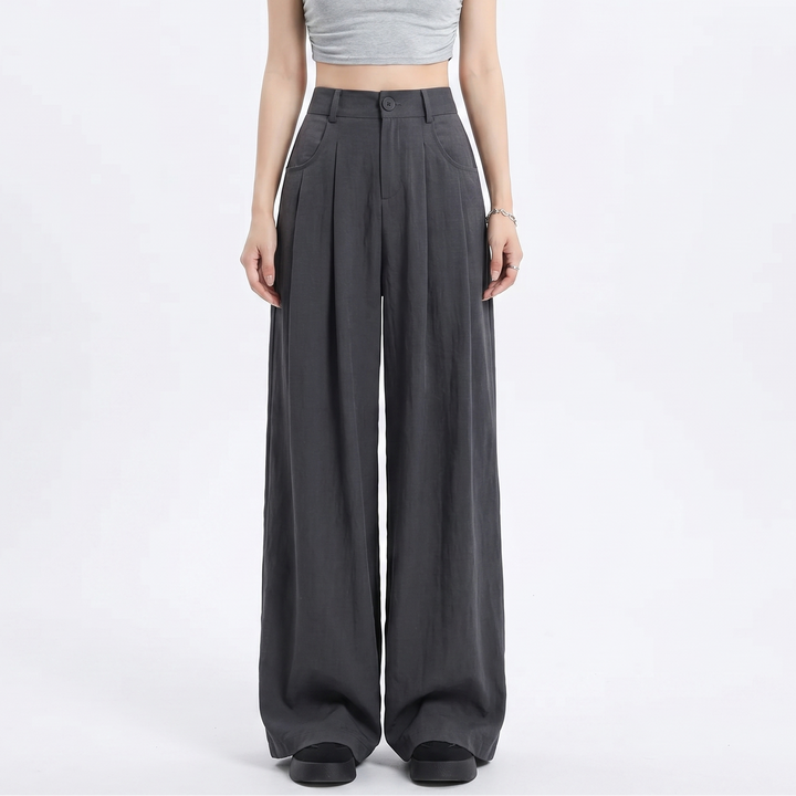 Wide Leg Pants - High Waisted Pleated Floor Length