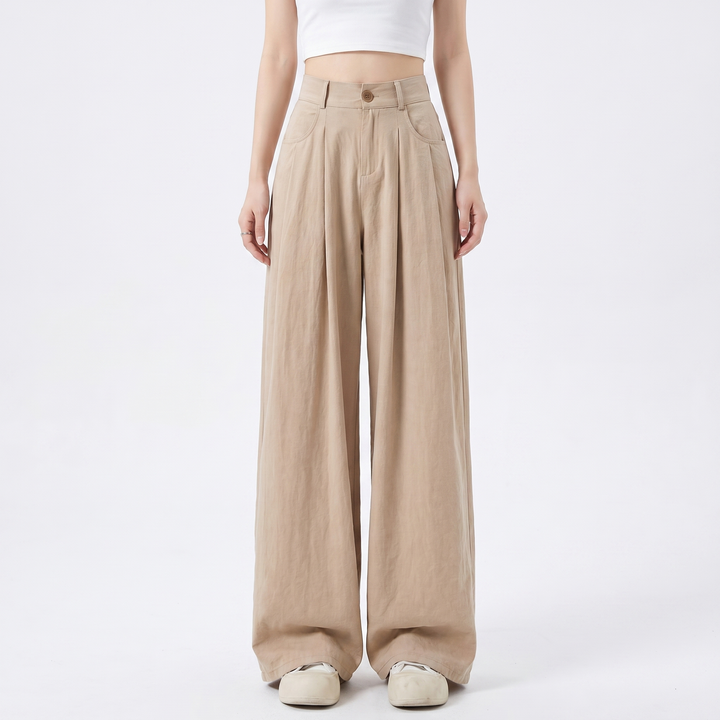 Wide Leg Pants - High Waisted Pleated Floor Length