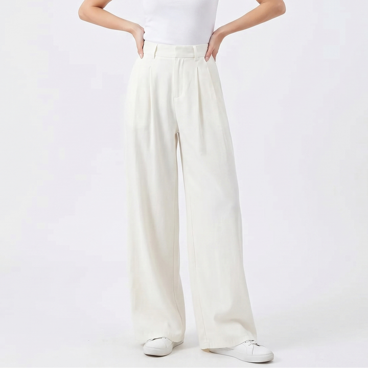 Wide Leg Pants - High Waisted Pleated Floor Length