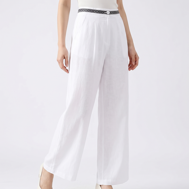 Linen Wide Leg Pants - High Waisted Pleated Cropped