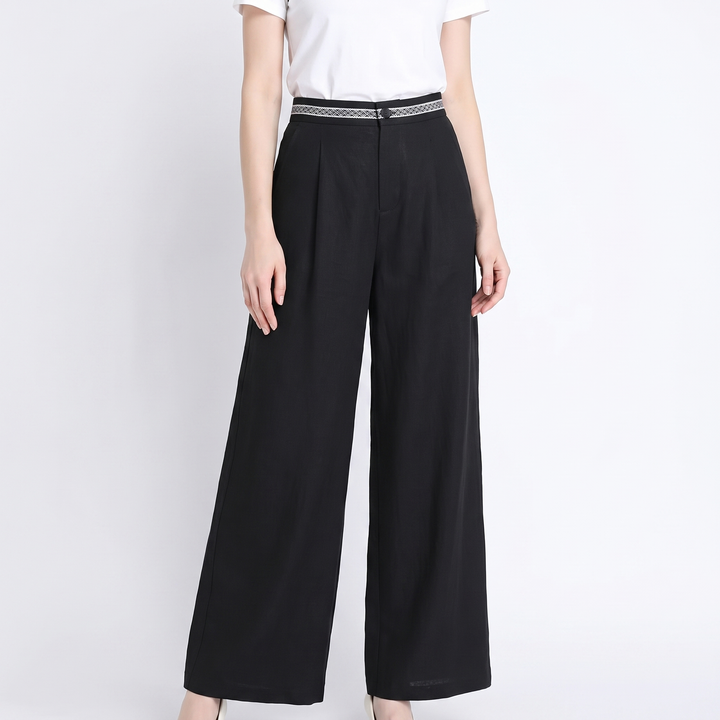 Linen Wide Leg Pants - High Waisted Pleated Cropped