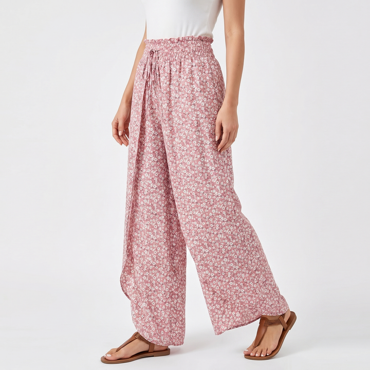 Wide Leg Pants - Smocked Waist Drawstring Boho