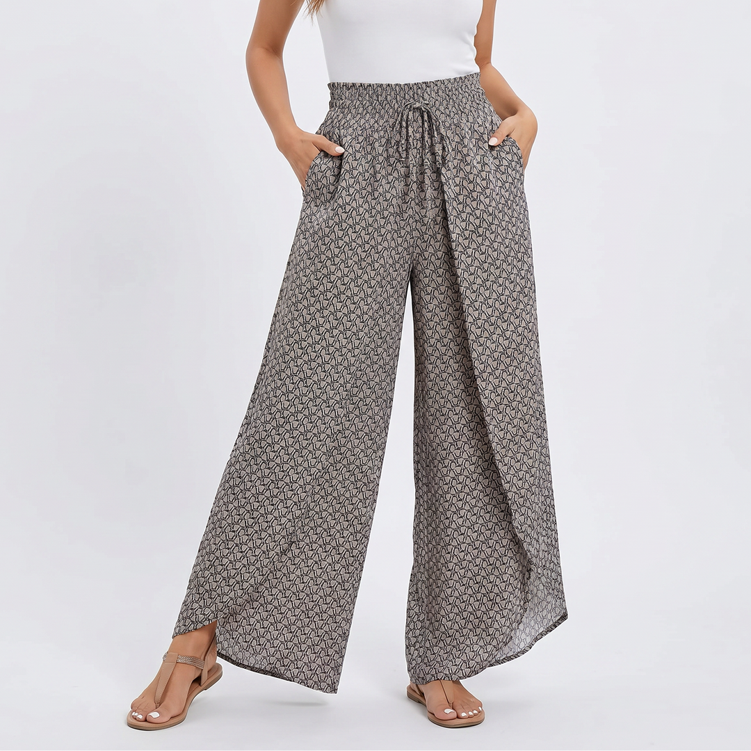 Wide Leg Pants - Smocked Waist Drawstring Boho