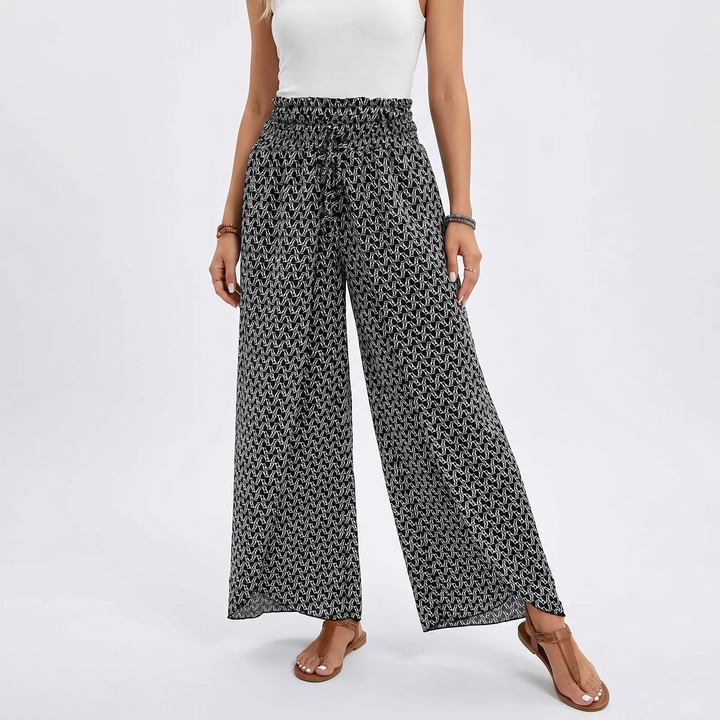 Wide Leg Pants - Smocked Waist Drawstring Boho