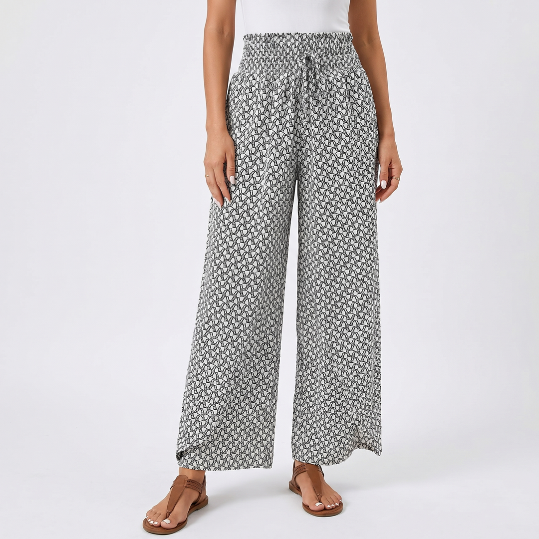 Wide Leg Pants - Smocked Waist Drawstring Boho