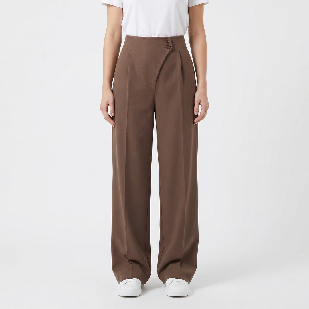 Wide Leg Trousers - High Waisted Pleated Tailored