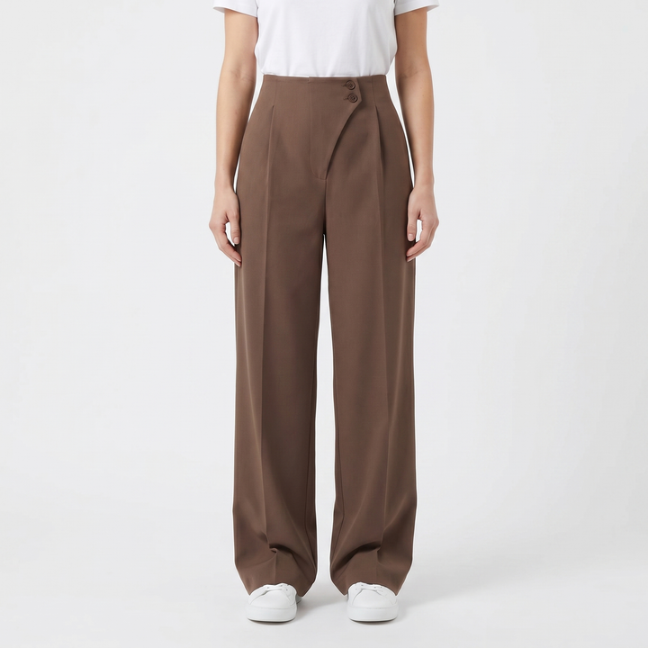 Wide Leg Trousers - High Waisted Pleated Tailored