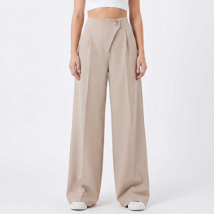 Wide Leg Trousers - High Waisted Pleated Tailored