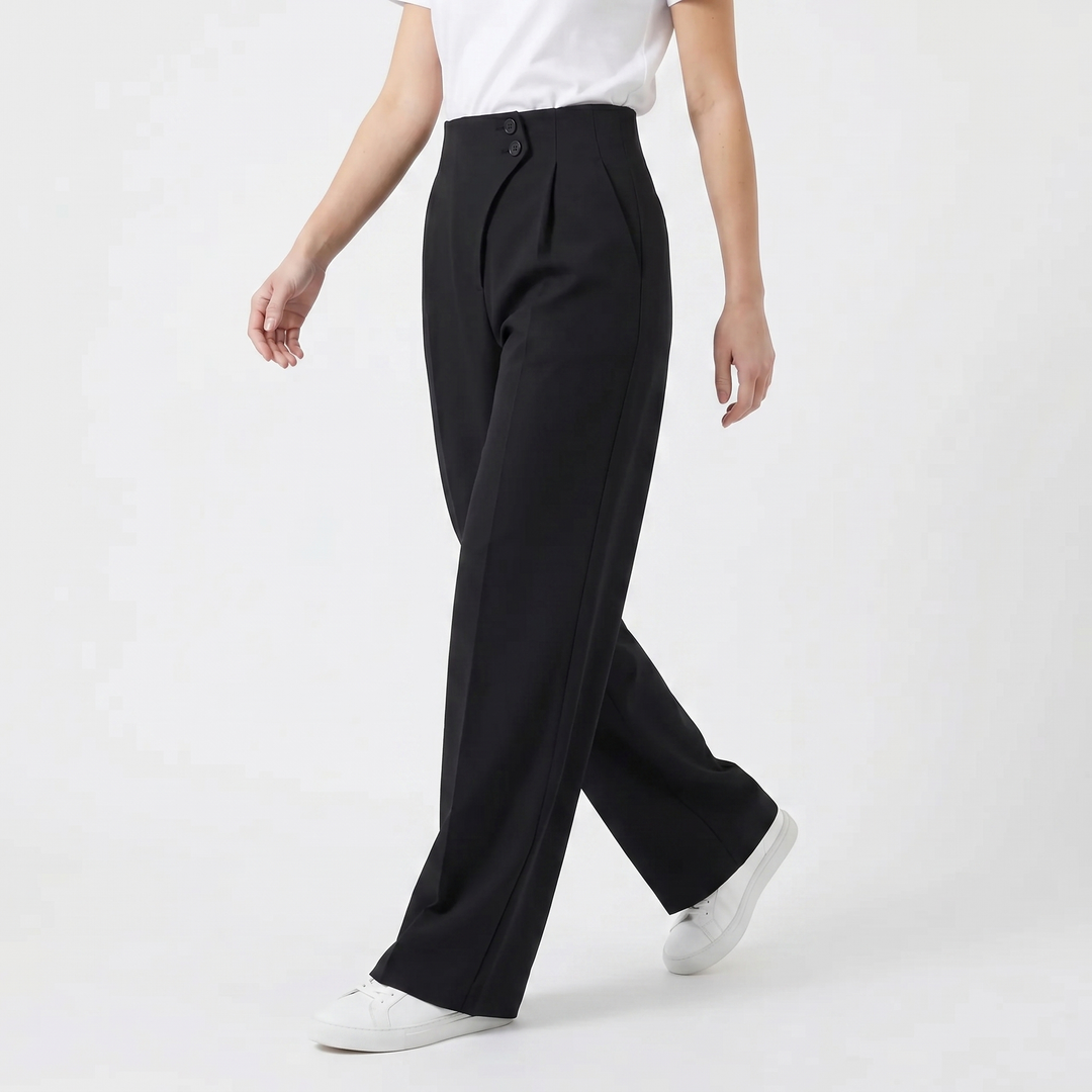 Wide Leg Trousers - High Waisted Pleated Tailored
