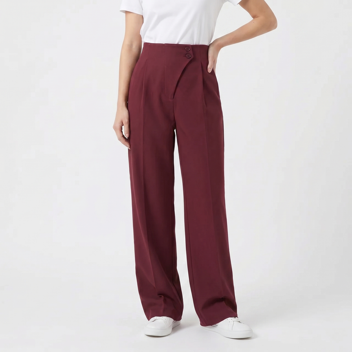 Wide Leg Trousers - High Waisted Pleated Tailored