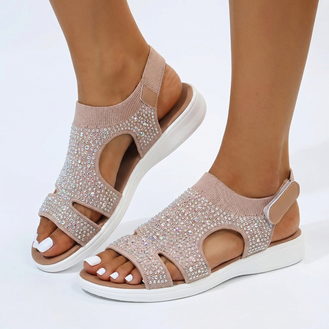 Platform Sandals - Rhinestone Stretch Knit Sport Sandals