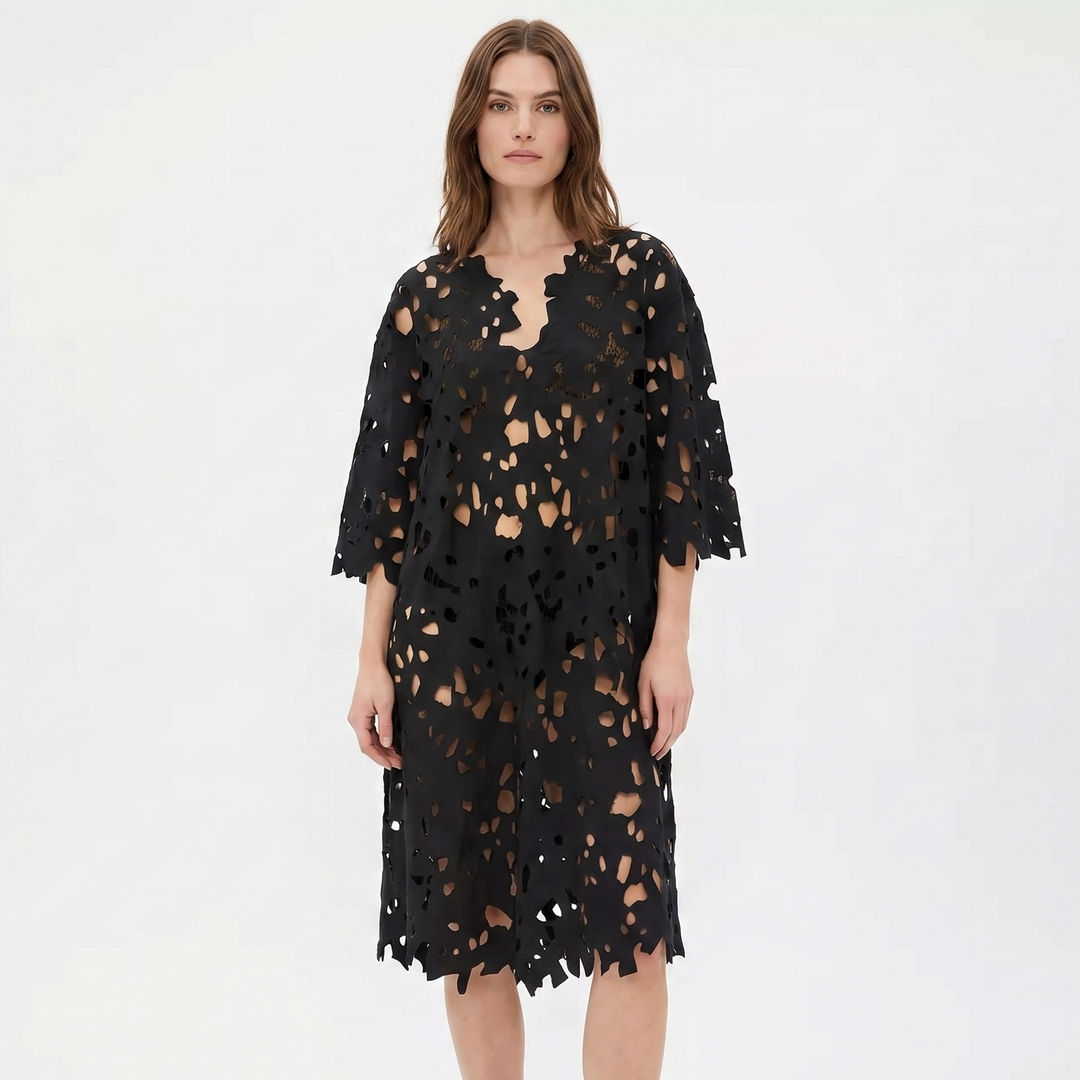 Cut Out Midi Dress - Oversized V Neck Laser