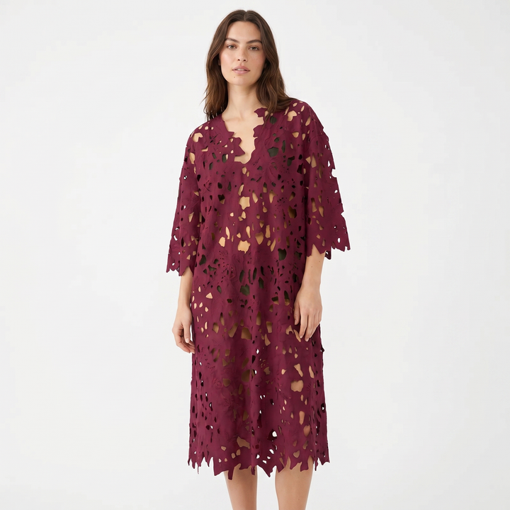 Cut Out Midi Dress - Oversized V Neck Laser