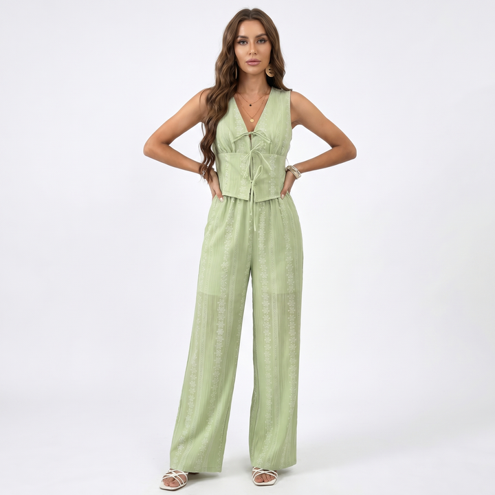 Matching Set Women - Sleeveless Top Wide Leg Pants