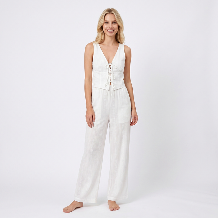 Matching Set Women - Sleeveless Top Wide Leg Pants