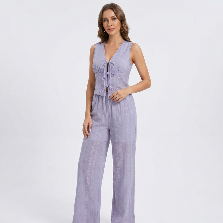 Matching Set Women - Sleeveless Top Wide Leg Pants