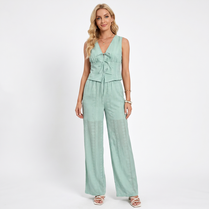 Matching Set Women - Sleeveless Top Wide Leg Pants