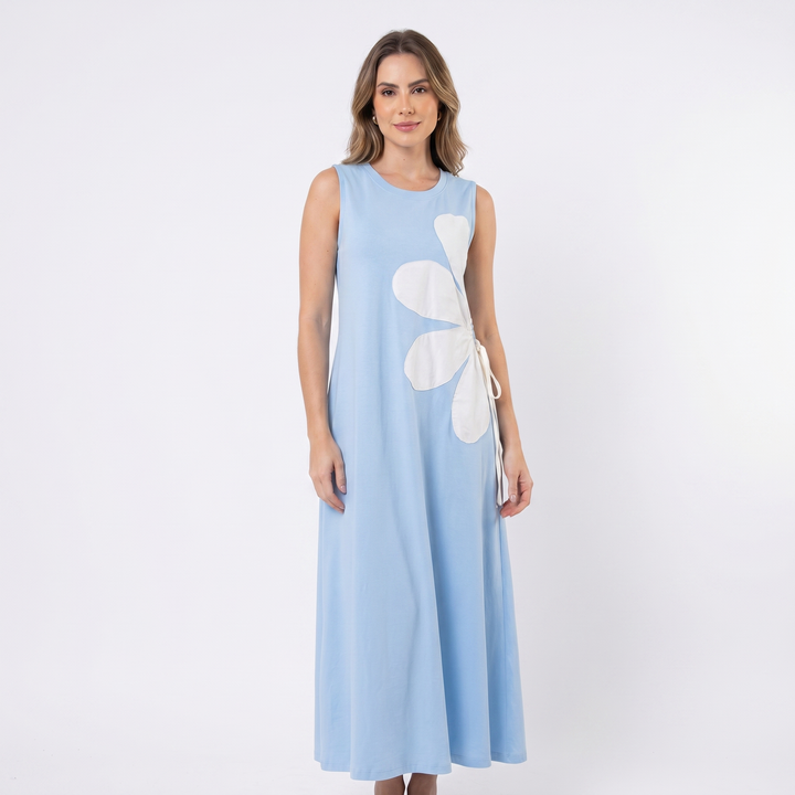 Sleeveless Maxi Dress - Round Neck Floral Print Flowy