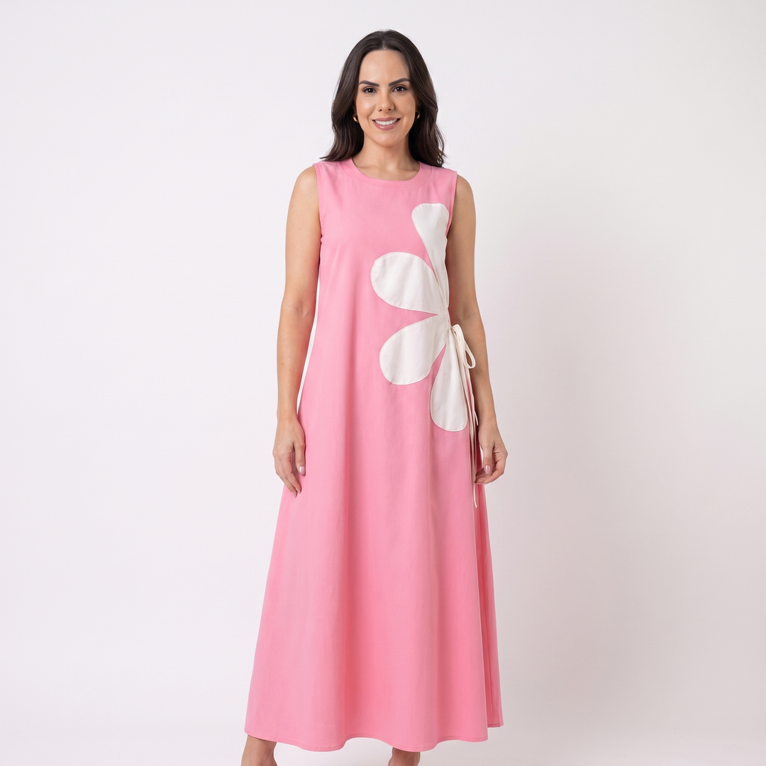 Sleeveless Maxi Dress - Round Neck Floral Print Flowy