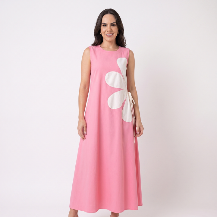 Sleeveless Maxi Dress - Round Neck Floral Print Flowy