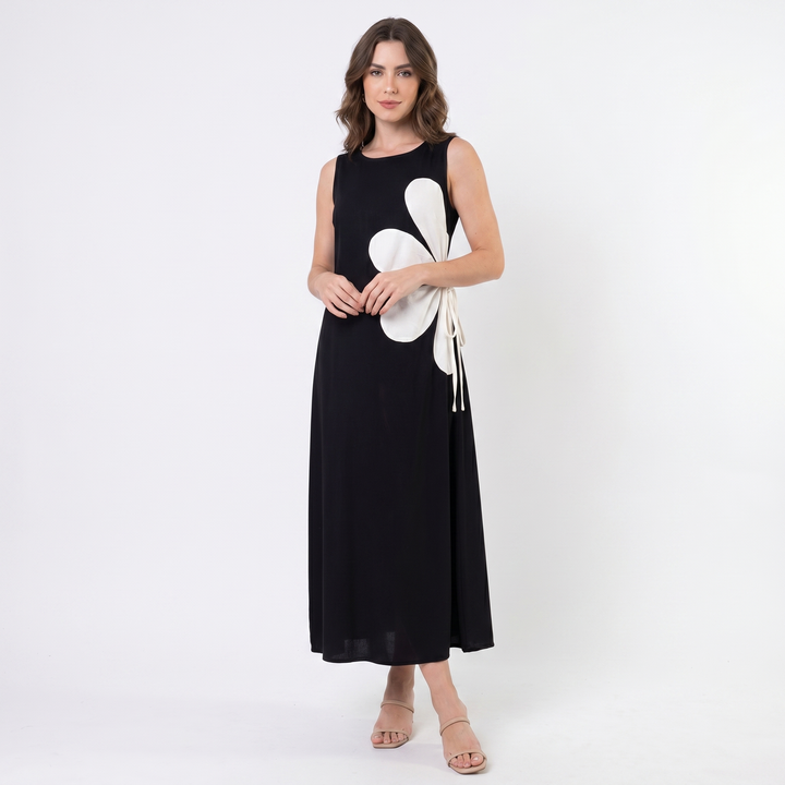 Sleeveless Maxi Dress - Round Neck Floral Print Flowy