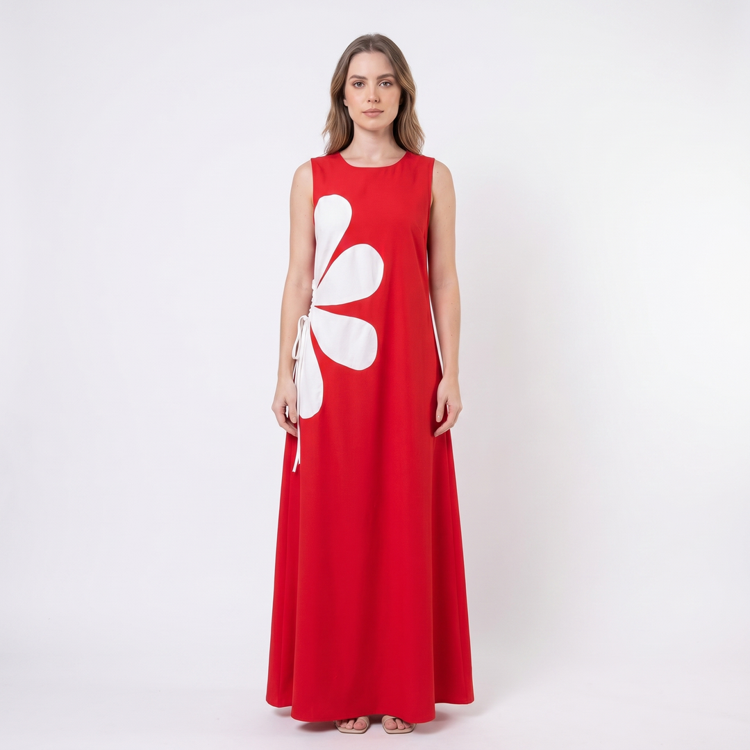 Sleeveless Maxi Dress - Round Neck Floral Print Flowy