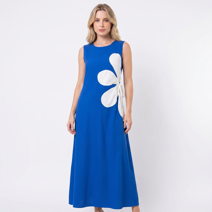 Sleeveless Maxi Dress - Round Neck Floral Print Flowy
