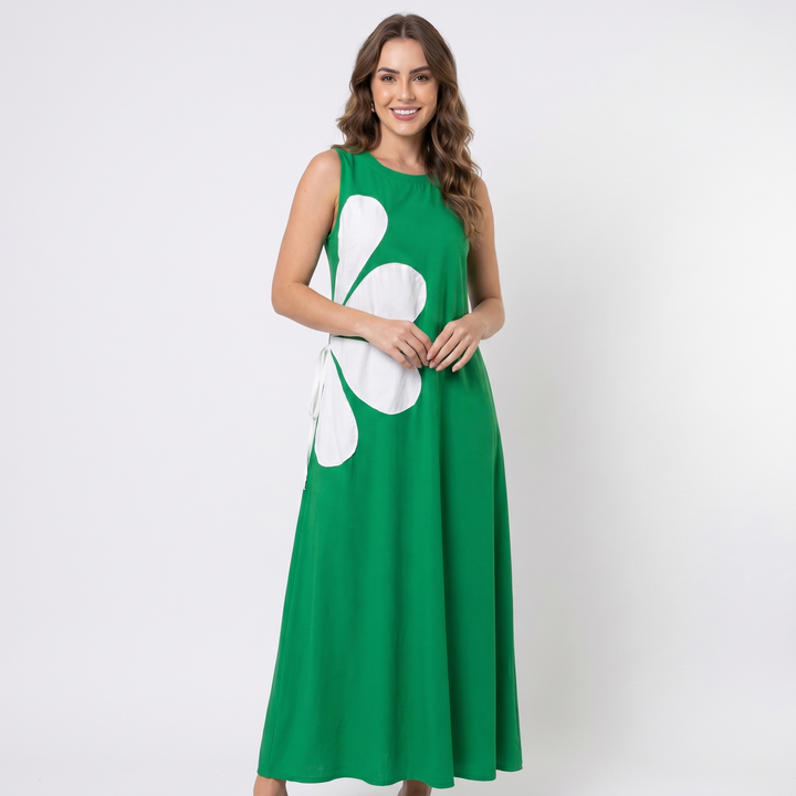 Sleeveless Maxi Dress - Round Neck Floral Print Flowy