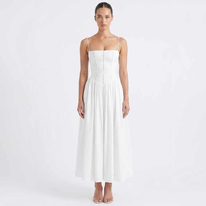 Floral Midi Dress - Strappy Corset Fit and Flare