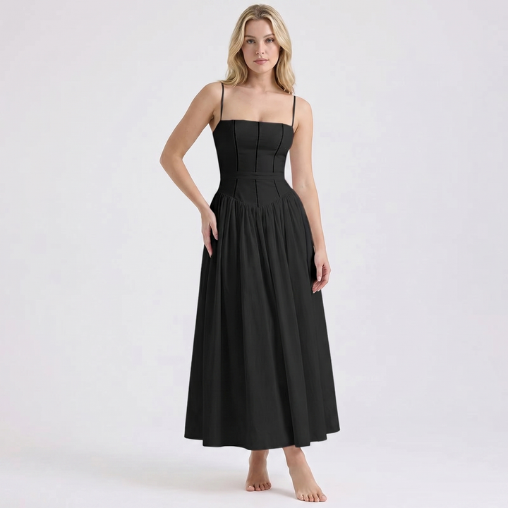 Floral Midi Dress - Strappy Corset Fit and Flare