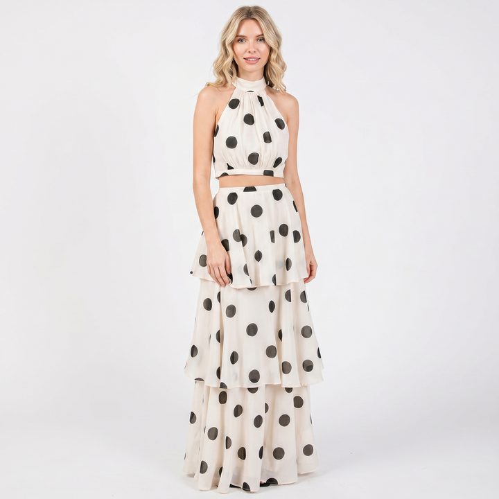 Matching Set Women - Halter Crop Top Tiered Maxi Skirt