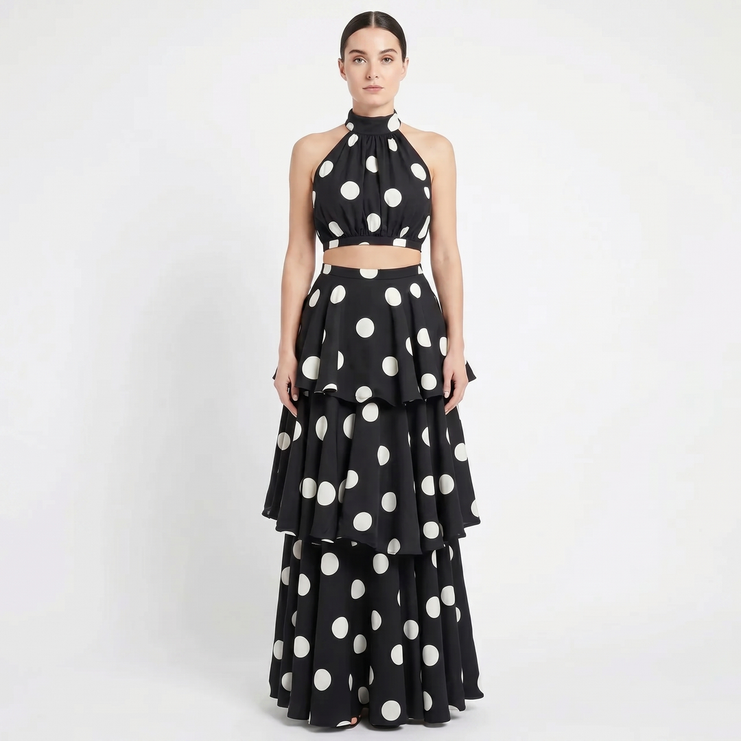 Matching Set Women - Halter Crop Top Tiered Maxi Skirt