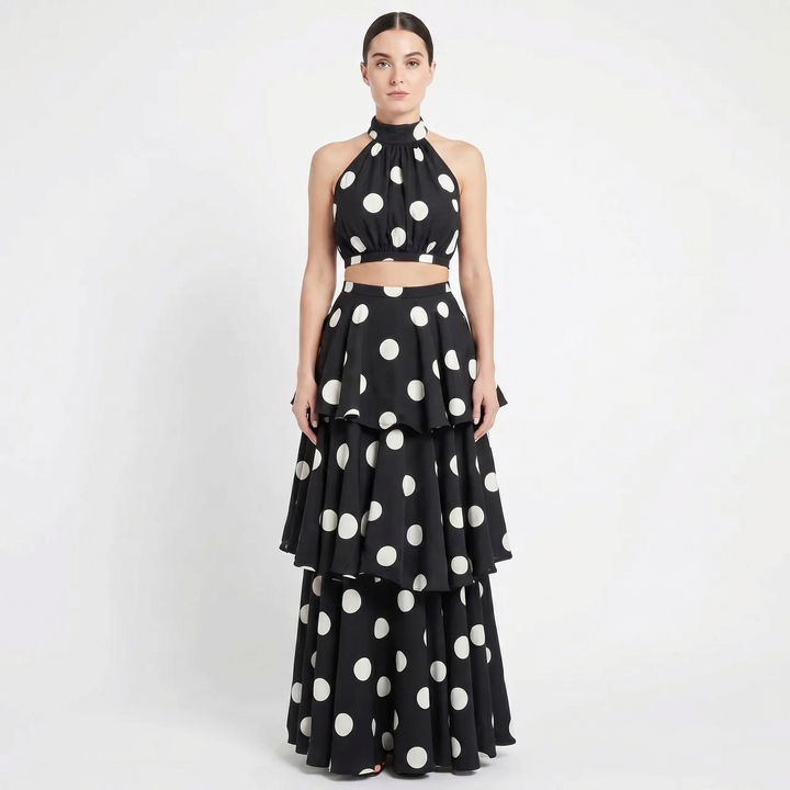 Matching Set Women - Halter Crop Top Tiered Maxi Skirt