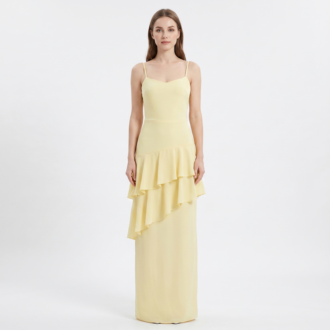 Strappy Maxi Dress - Cowl Neck Tiered Ruffle Hem