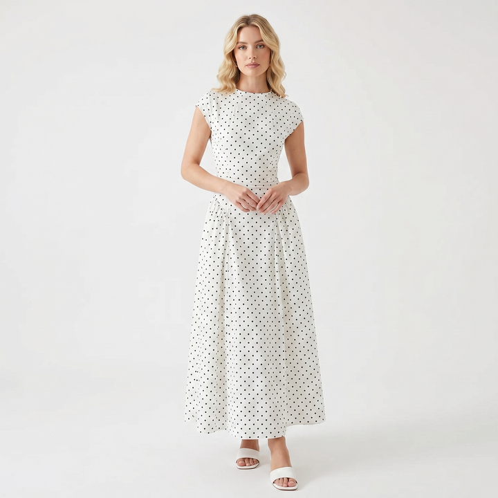 Cap Sleeve Maxi Dress - Crew Neck Fit and Flare