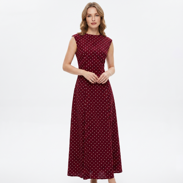 Cap Sleeve Maxi Dress - Crew Neck Fit and Flare