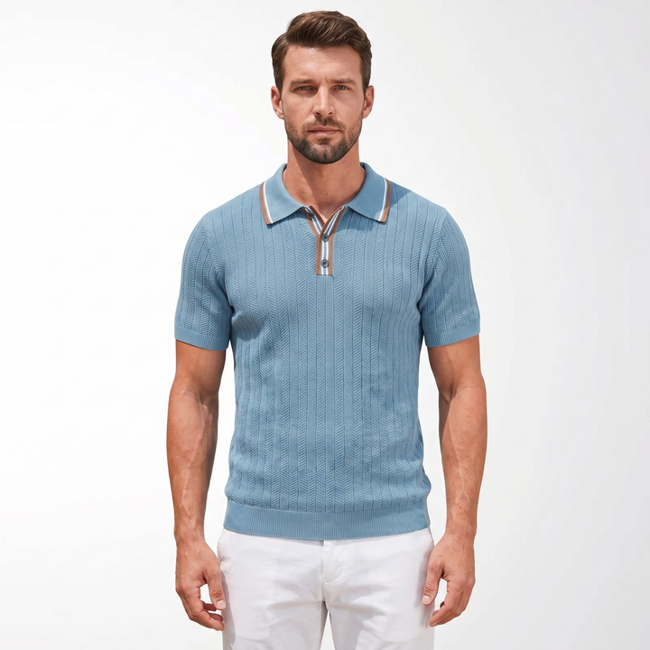 Knit Polo Shirt Men - Short Sleeve Textured Tipped Collar