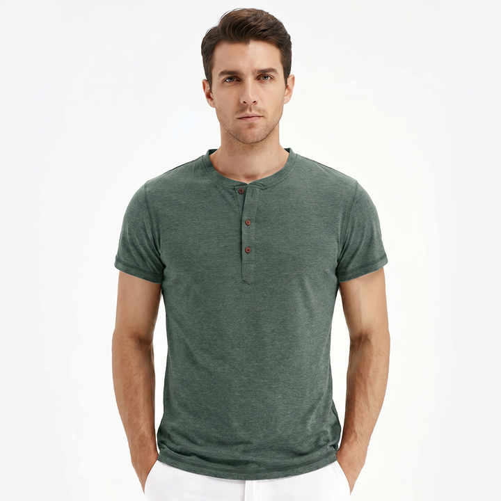 Henley Shirt Men - Short Sleeve Button Placket Crew Neck