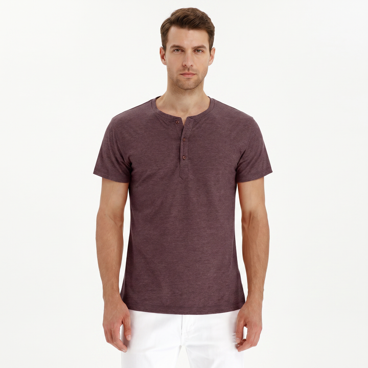 Henley Shirt Men - Short Sleeve Button Placket Crew Neck