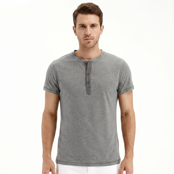 Henley Shirt Men - Short Sleeve Button Placket Crew Neck