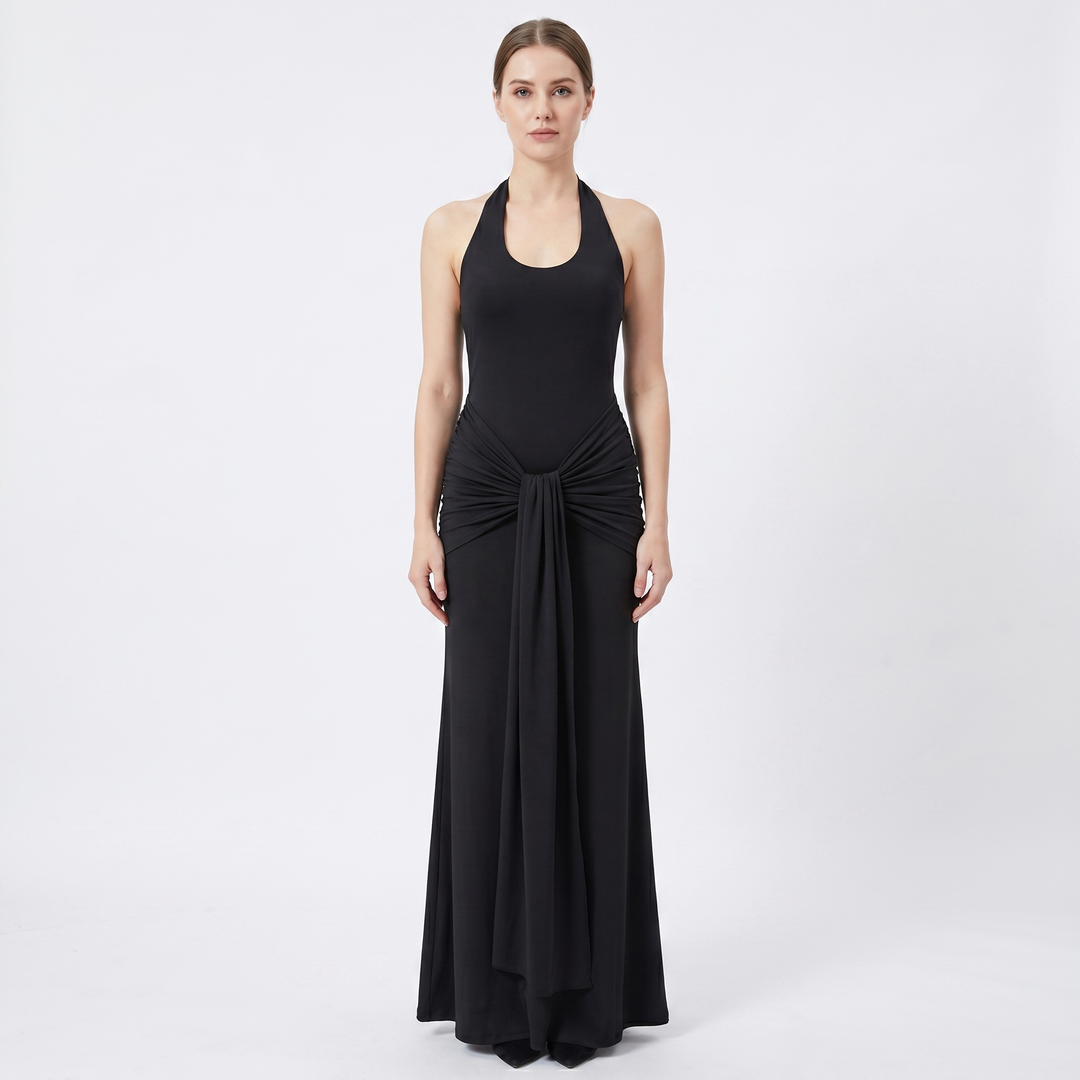 Halter Maxi Dress - Backless Bodycon Scoop Neck