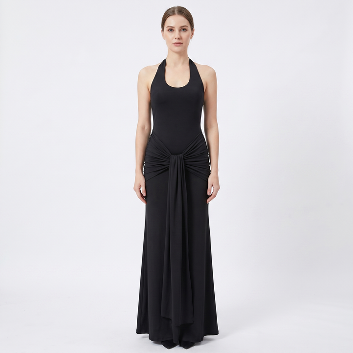 Halter Maxi Dress - Backless Bodycon Scoop Neck